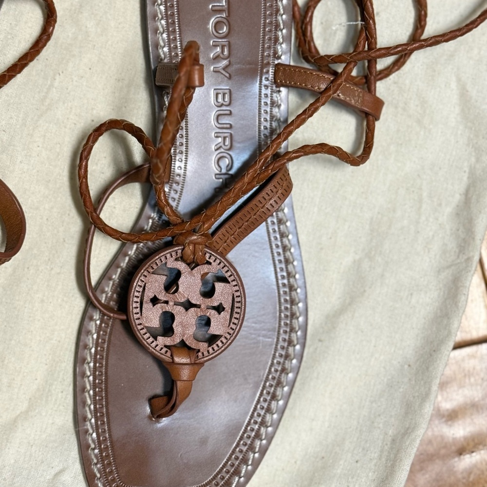 Tory Burch Miller Ankle Wrap Leather Sandals Size 6.5 worn once, excellent cond